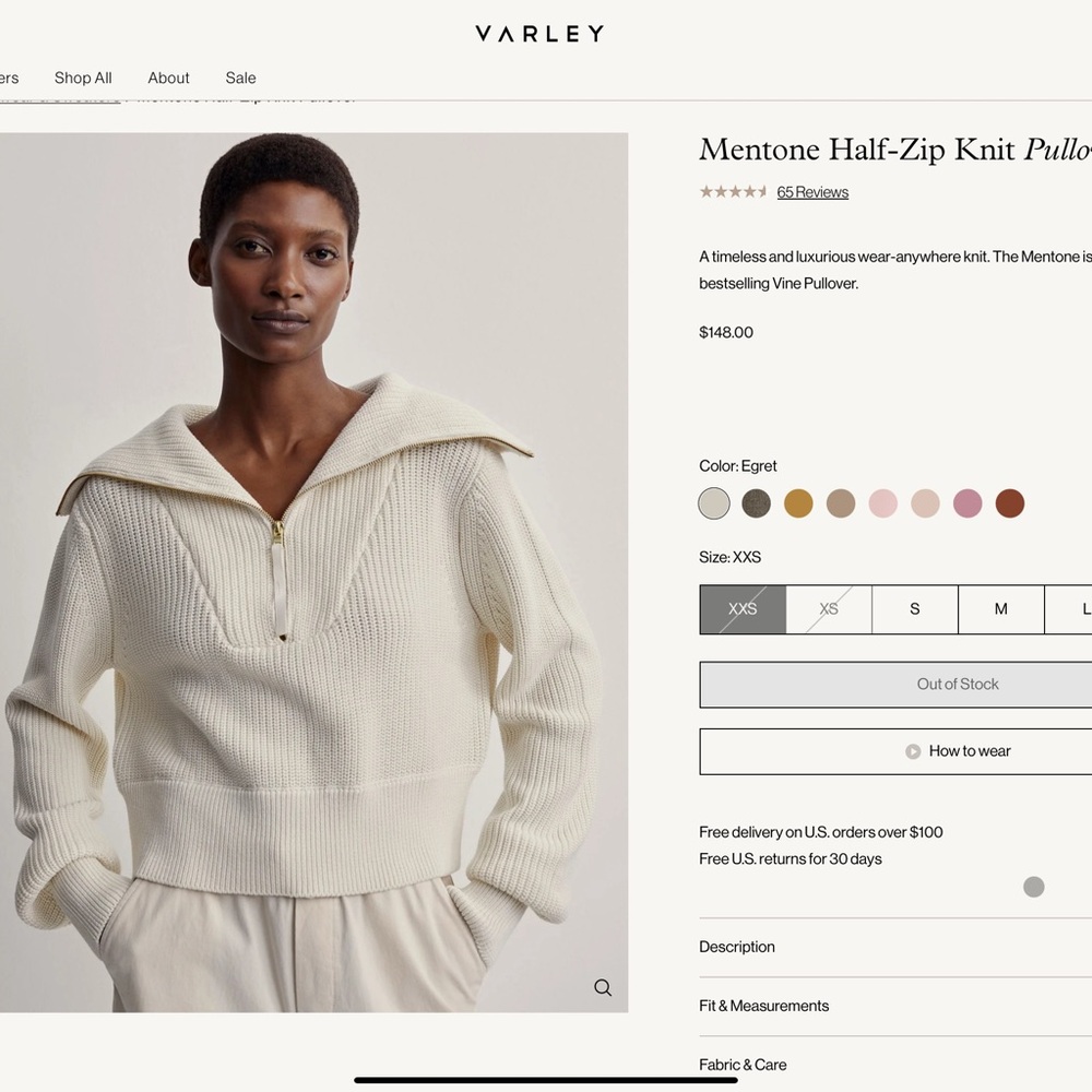 Varley Cream Turtleneck Sweater Plush Comfort